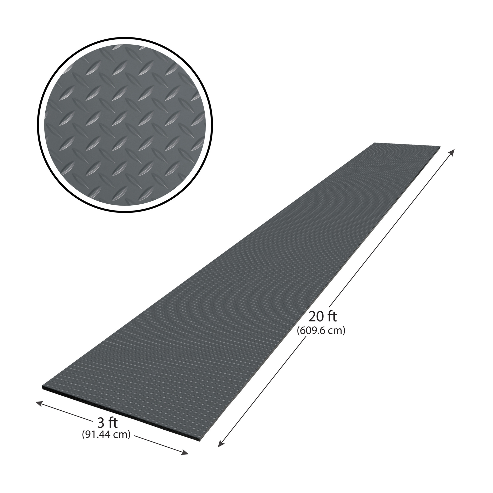 G-Floor Cushioned  Diamond Tread 3' x 20' - Slate Grey - Durable, Easy to Clean - AF58DT320SG